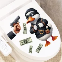 Funny Animals Reading Newspapers Toilet Stickers Giraffe Cow Cat Duck Pattern Waterproof Bathroom Decal Creative Home Decoration 5