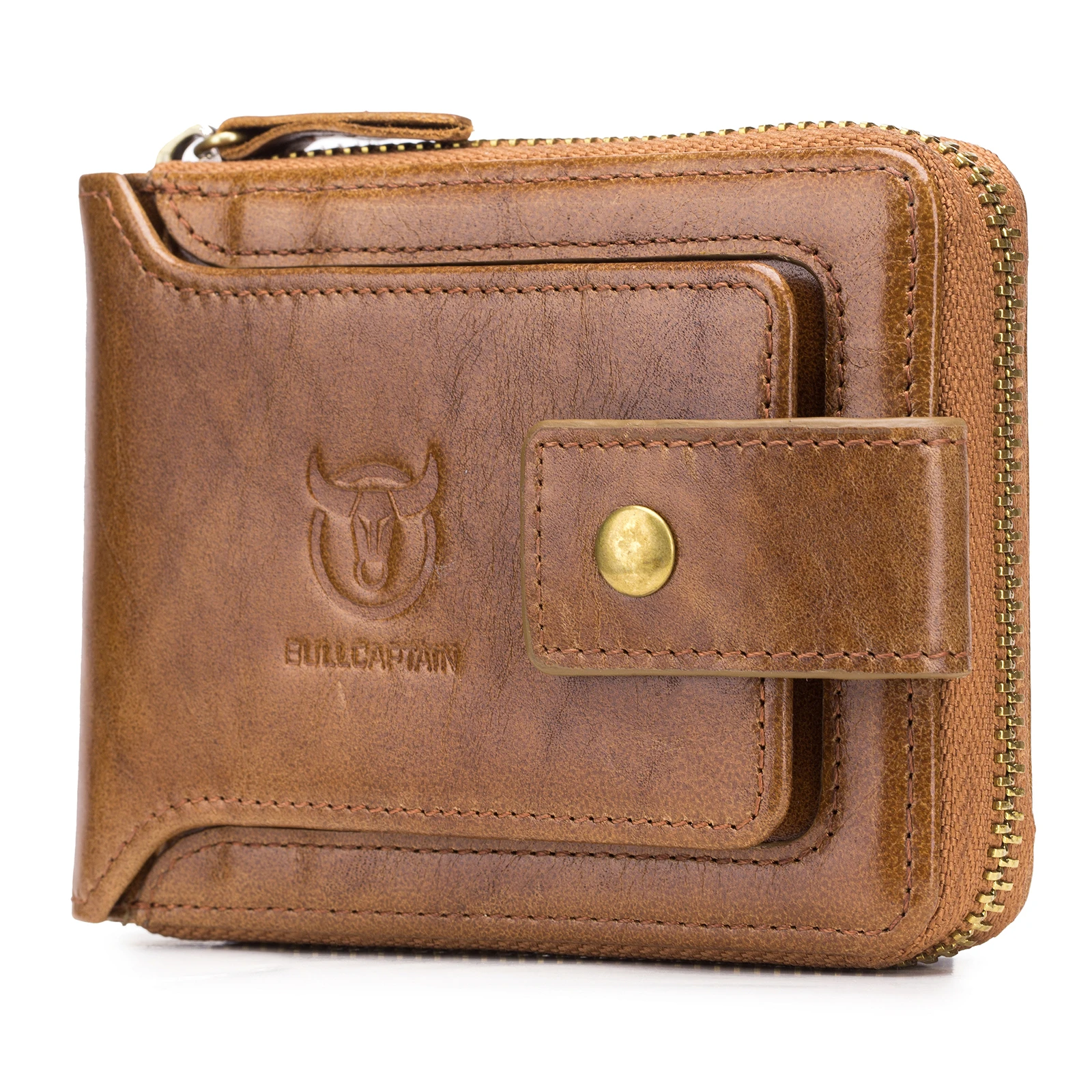Genuine Leather Men's Wallet with Zipper - RFID Blocking, Large Capacity, Vintage Design, ID Window & Coin Pocket