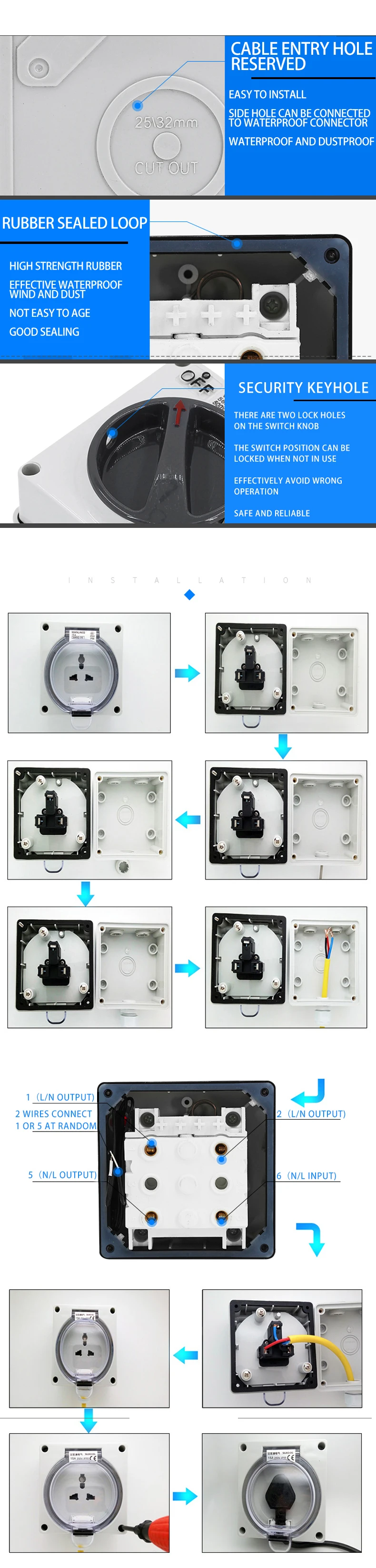 à prova de chuva interruptor industrial exterior com lâmpada 380v220v ip66