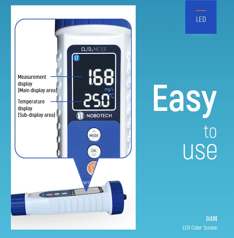 2 in 1 Pen Type Dissolved Ozone Meter 0-20mg/L Portable Residual Chlorine Detect