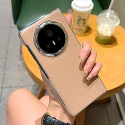 Electroplated Lychee Pattern PU Leather Phone Case - Simple Luxury Shockproof Hard Cover for Honor Magic Vs3 (Pink Coffee)