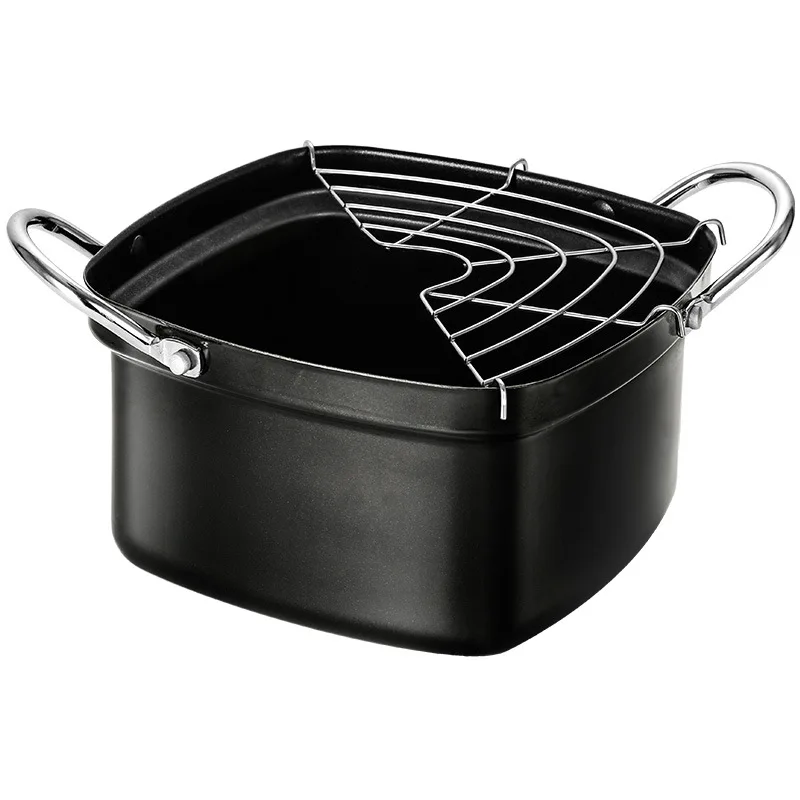 Japanese Frying Pan Tempura Frying Pan Household Mini Fried Chicken Noodle Soup Pot with Oil Drip Rack
