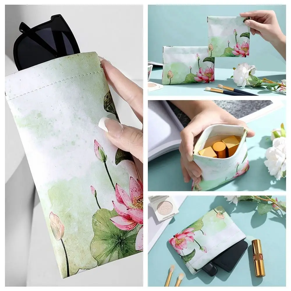 

Lattice Self-closing Glasses Bag Simple PU Leather Lotus Earphone Bag Mini Cosmetic Bag Girls
