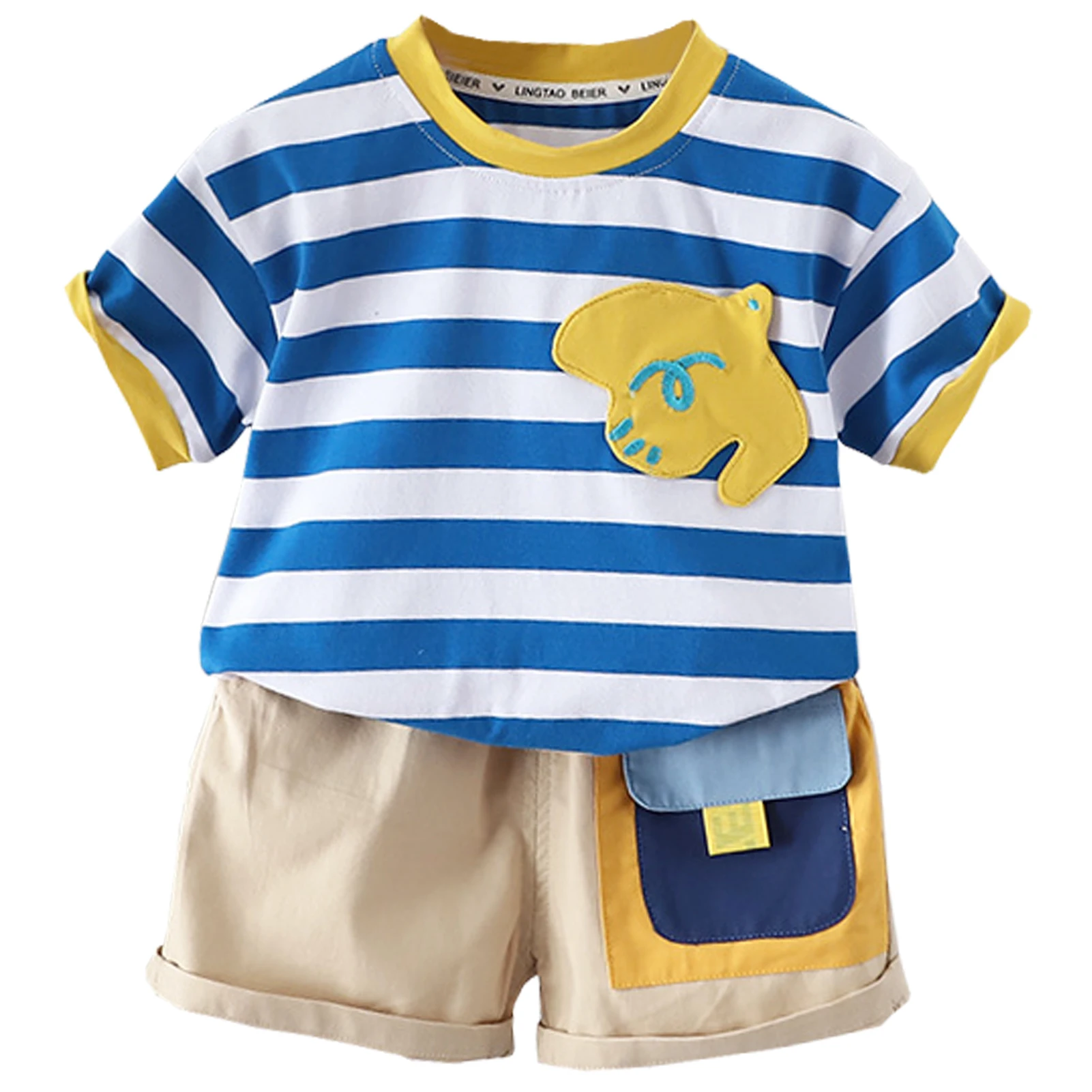 

Children's Casual Summer Set Stripes Short Sleeve T-Shirt with Shorts Toddler Boys Cotton Round Neck Tracksuits Outfits Kids