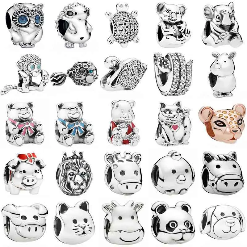 

Sparkling Owl Monkey Splash Fish Sea Turtle Baby Bear Elephant Charm 925 Sterling Silver Beads Fit Fashion Bracelet DIY Jewelry