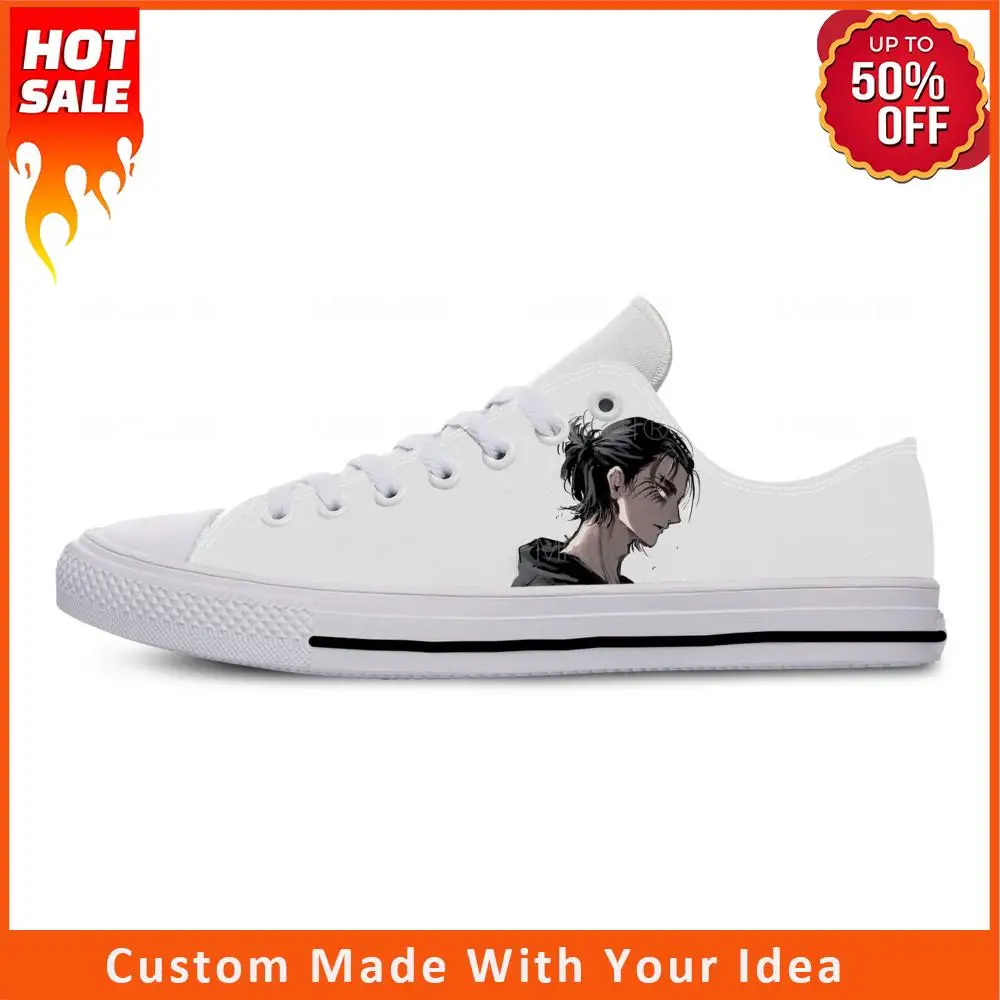 

Japanese Anime Manga Cartoon Eren Jaeger Fashion Casual Cloth Shoes Low Top Lightweight Breathable 3D Print Men Women Sneakers