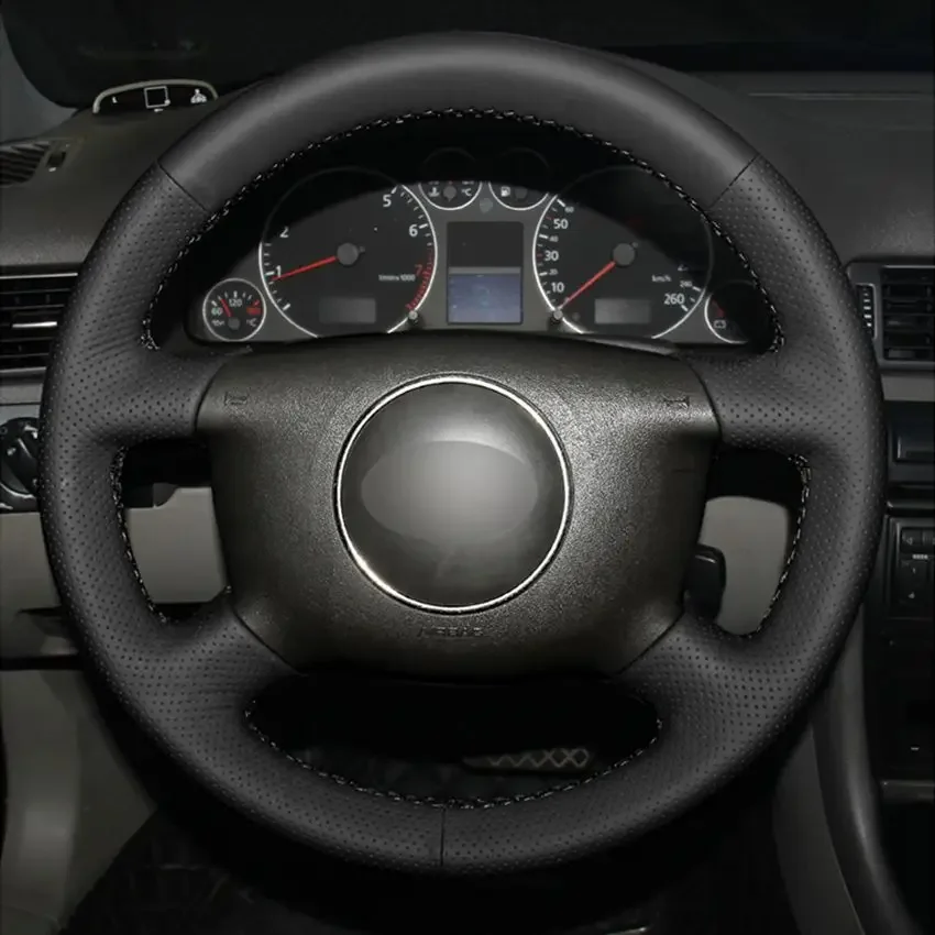 핸드 스티치 블랙 PU 인조 가죽 자동차 핸들 커버, 아우디 A4, A6, A8, A8, L 1998 2001 올로드 2001 자동차 액세서리
