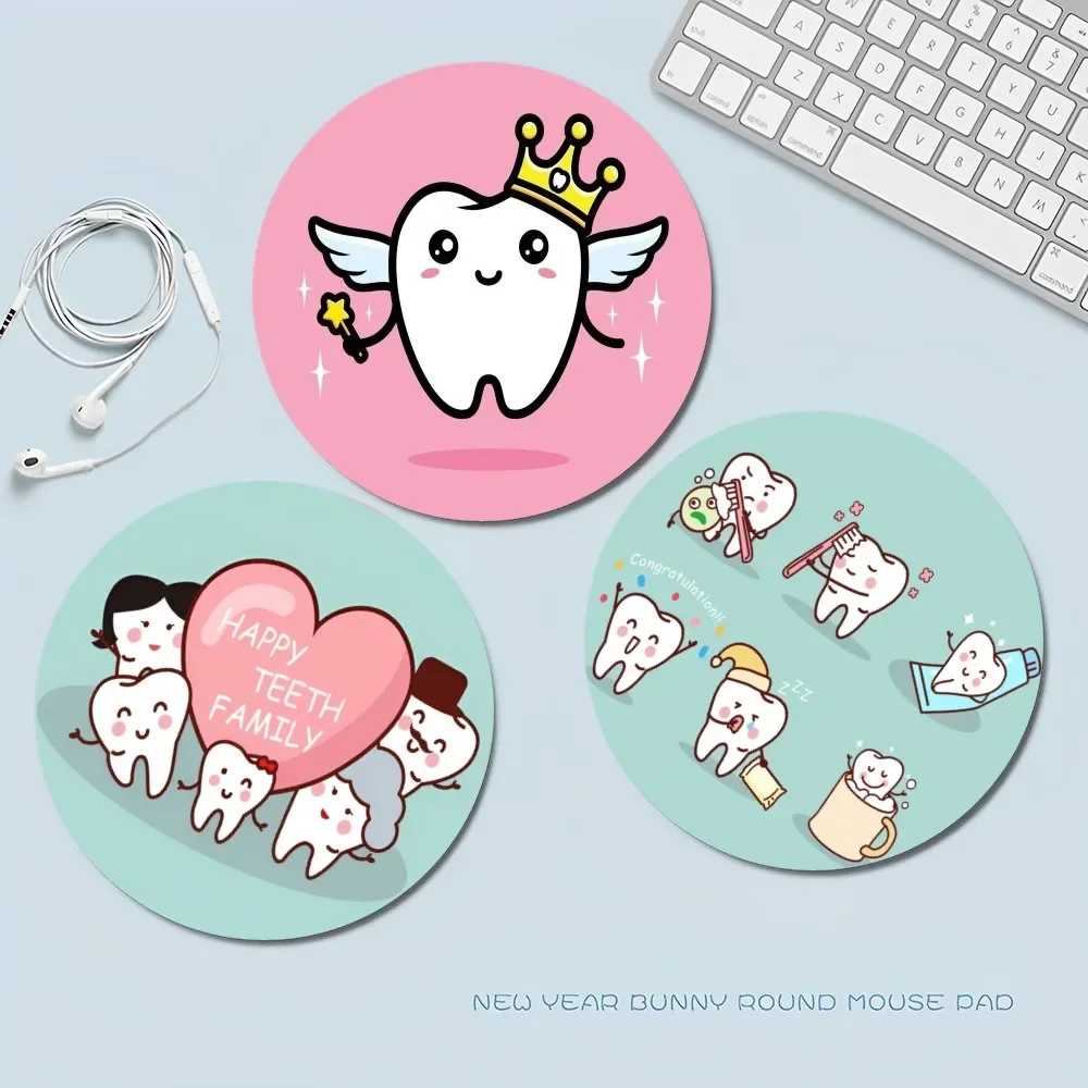 Wisdom Teeth Dentist ToothSmall Round Office Student Gaming Thickened Writing Non-slip Cushion Mouse Pad for PC Computer Table