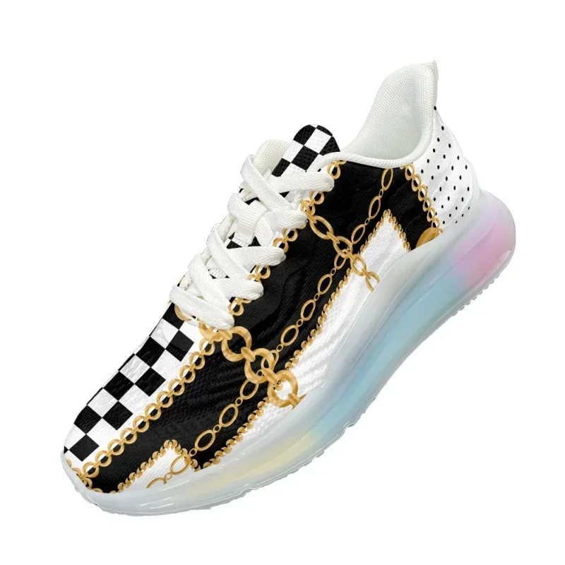 Golden Chain Pattern  Women AF Cushion Shoes Outdoor Running Lace Up Ladies  Sneaker Feminino Casual Flats