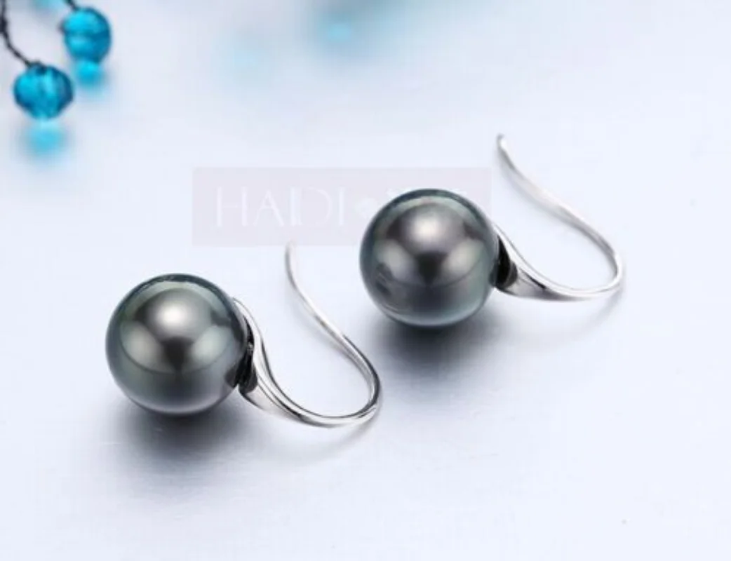 

Charming10-11mm Tahitian Round Black Pearl Earring 925s
