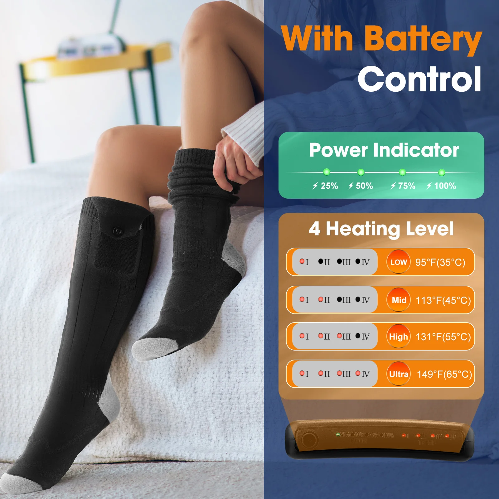 APP Control Heating Socks Rechargeable Anti-Cold Women Men Thermal Heated Foot Warmer Winter Warm Socks Outdoor Camping Ski