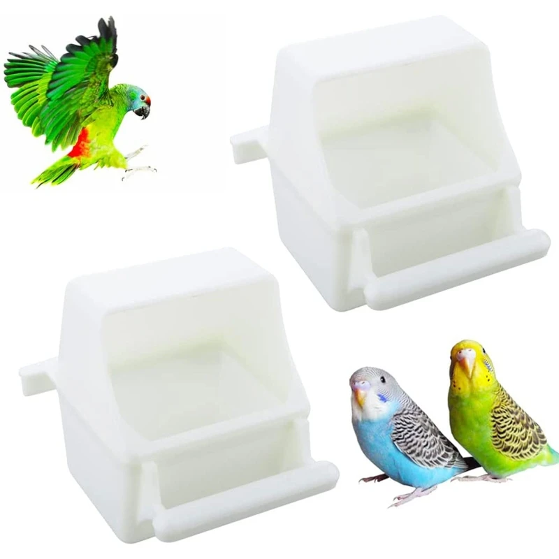 95AA Bird Feeder with Perch Plastic Parakeet Food Dispenser for Cage Splash-Proof Detachable Easy to Clean Cage Accessories