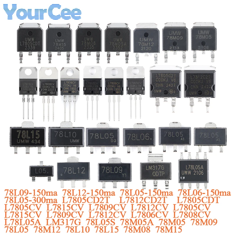 Kit Assortimento Transistor Regolatori Di Tensione SMD TO-252 - 6 Tipi X 5pcs - 78M05 78M06 78M08 78M09 78M12 78M15