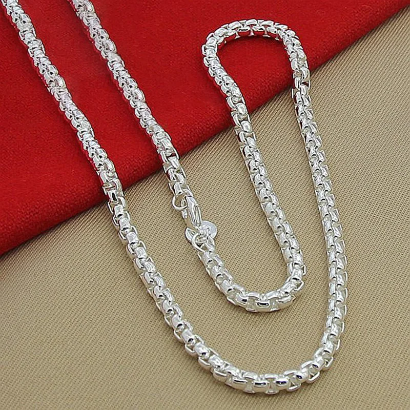 

925 Sterling Silver 5mm Round Box Chain 18/20/24 Inch Necklace For Woman Men Fashion Wedding Engagement Charm Jewelry