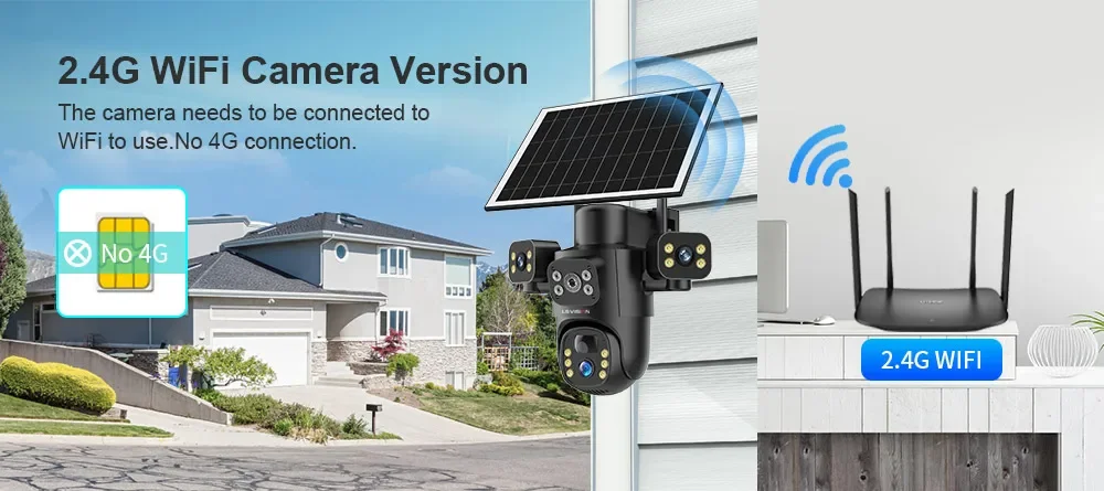 15MP 4G Solar Camera Three Screen Outdoor IP Camera 10X Digital Zoom PTZ PIR Hum