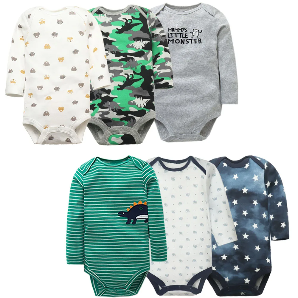 Baby Bodysuit 3/6 PCS Baby Boys Girls Long Sleeve Stripe 100% Cotton 0-24 Month Newborn Jumpsuit Clothing