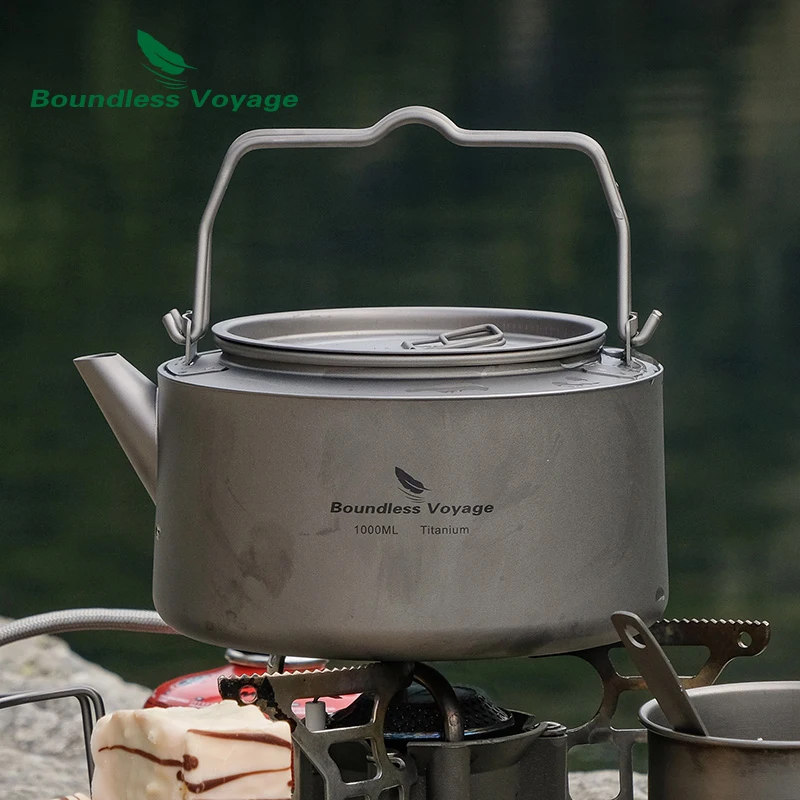 1L Camping Titanium Kettle with Folding Handle Filter Ultralight Big Capacity Pot Tea Mug Coffee Cup Ti3098D