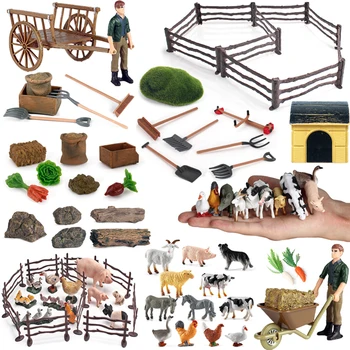 Simulated Farm Character Animals Figurine Breeder Fence Tools Cock Horses Solid Plastic Action Figures Kids Farm Toy Collection