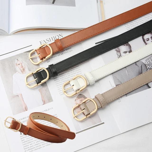 WHIPPY Women Leather Belt with Double Ring Buckle, Beige Waist Belt for  Jeans Dress 