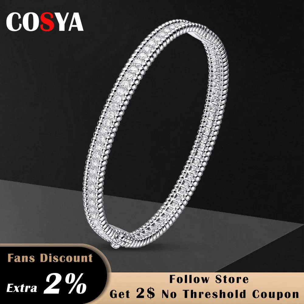 

COSYA 2MM Full Moissanite Bangles For Women Luxury 925 Sterling Silver Plate 18K White Gold Moissanite Bracelets Fine Jewelry