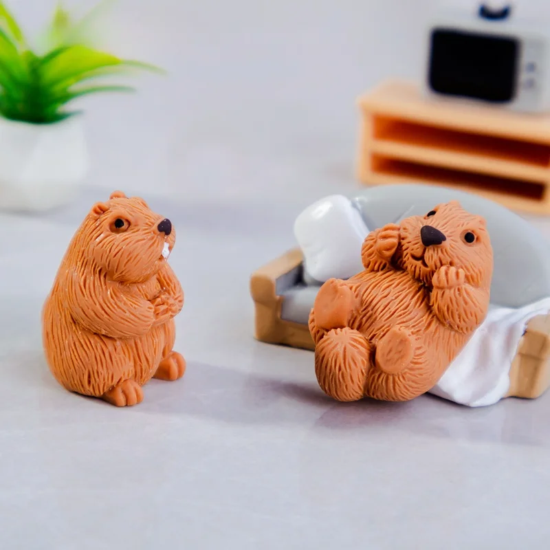 Simulation Marmot Resin Crafts Car Desktop Decoration Mini Animal Ornament Cute Gift for Home Office Decor