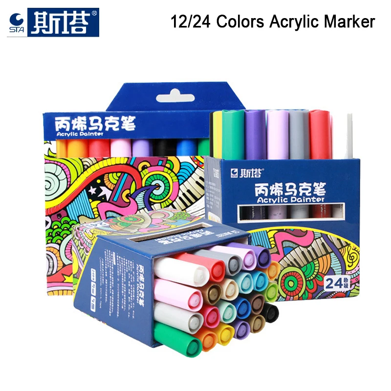 

STA 12/24 Colors Acrylic paint marker pen 2.0mm water based pigment ink