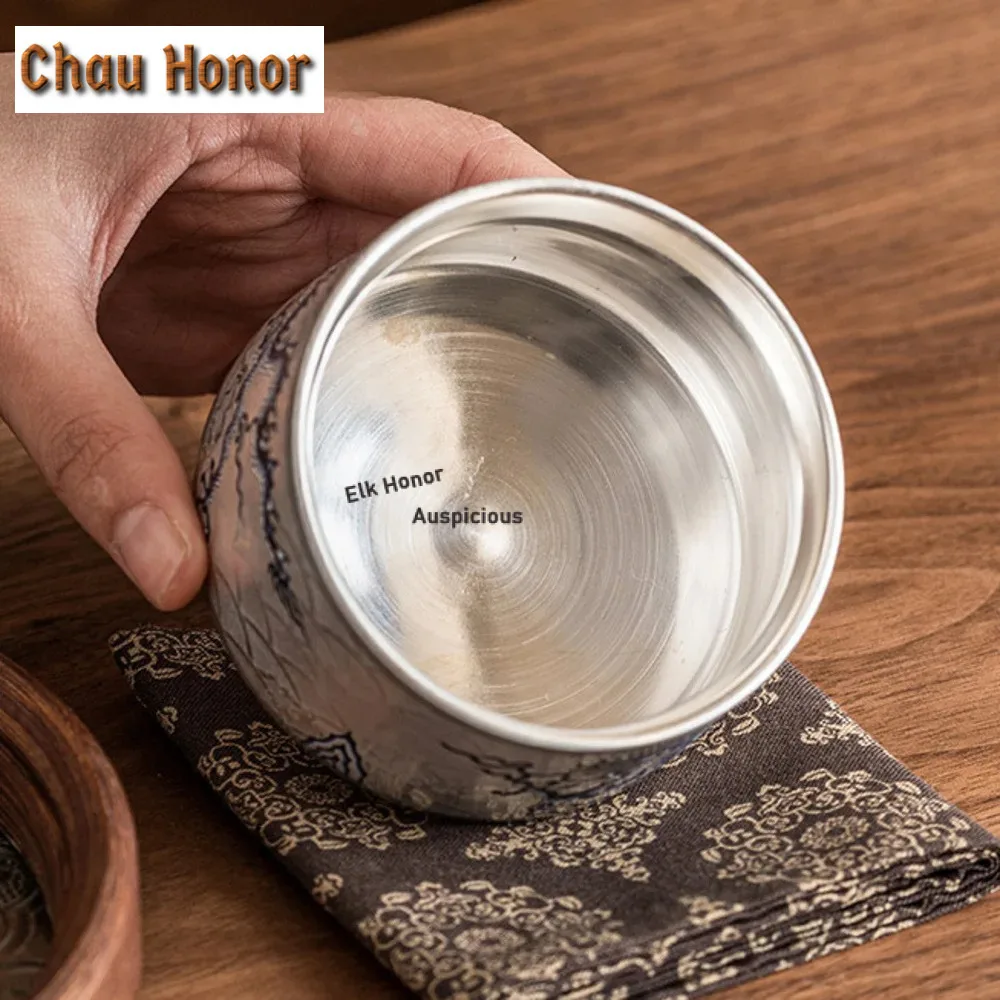 120ml High End Silver Plated Ceramic Teacup Blue and White Dragon Pattern Master Cup Chinese Jianzhan Kung Fu Tea Utensil Gifts