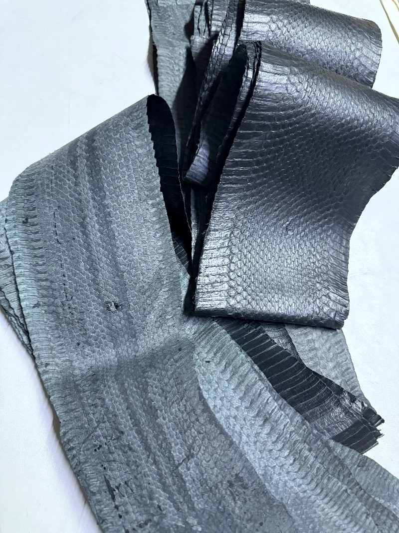 전체 무광 블랙 스네이크스킨, 폭 12-14cm 길이 115-135cm 신발 가방 벨트, 수제 DIY 천연 가죽