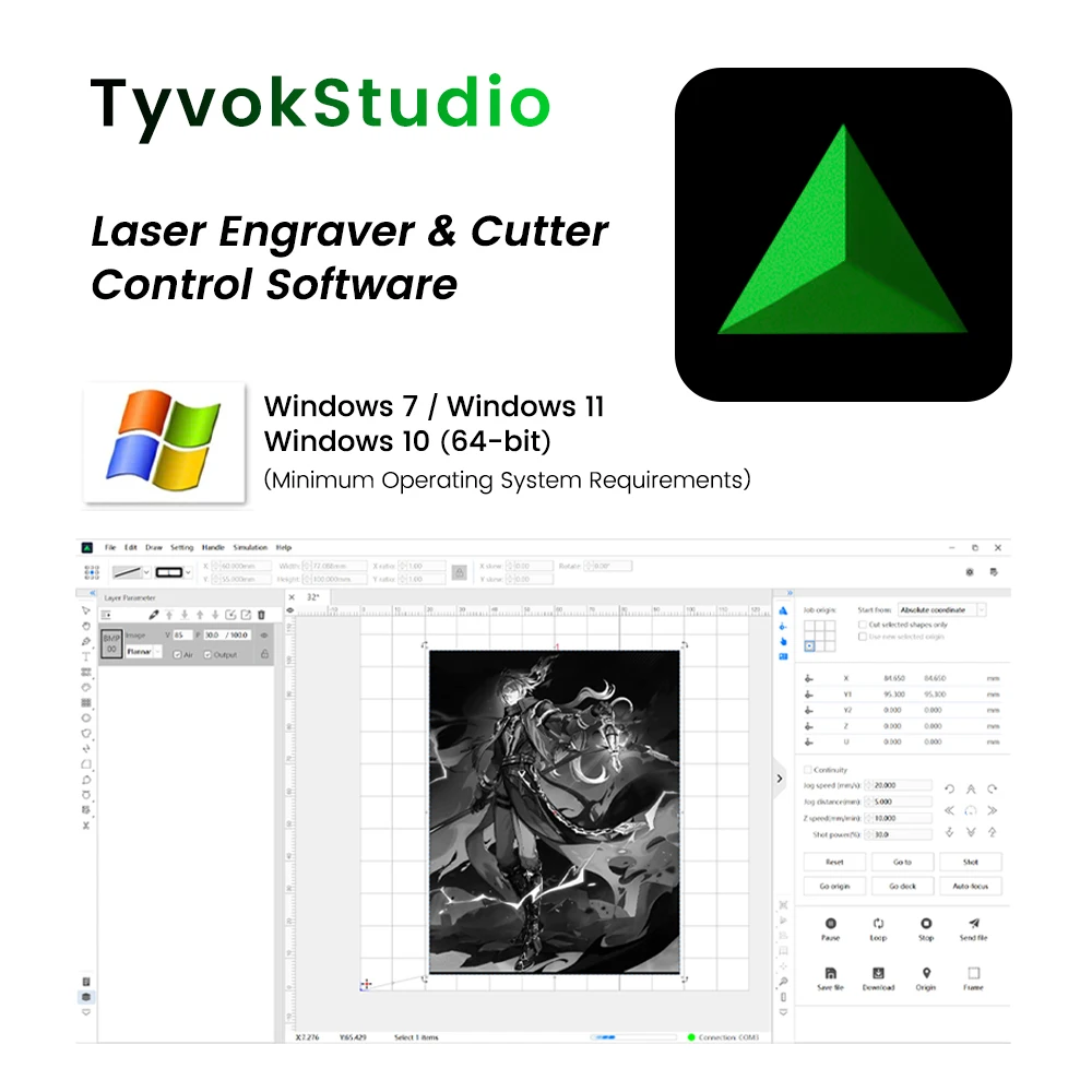 Logiciel de contrôle TyvokStudio, contrôleurs de diodes pour graveur laser, contrôleur de découpe compatible avec Wind 7/11 Wind 10 (64 bits)