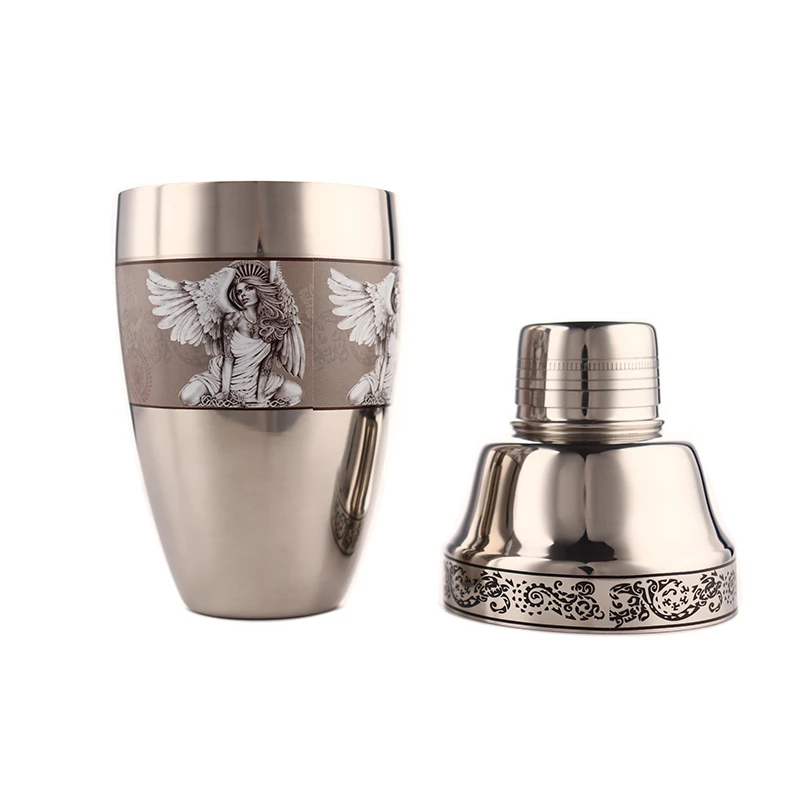 Cocktail Shaker Nostalgic Chaplin Shaker Engraving Stainless Steel Cocktail Boston Bar Shaker Bar Tools