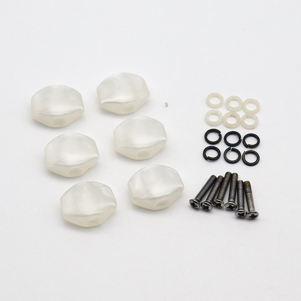 Set of 6 White Pearl Tuning Key Guitar Tuners Machine Head Buttons Small Square Buttons for Electric Guitar