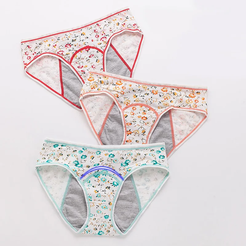 

Women's Floral Menstrual Knickers Panties Period Pants Leak-proof Cotton Underwear Breathable Female Physiological Underpants