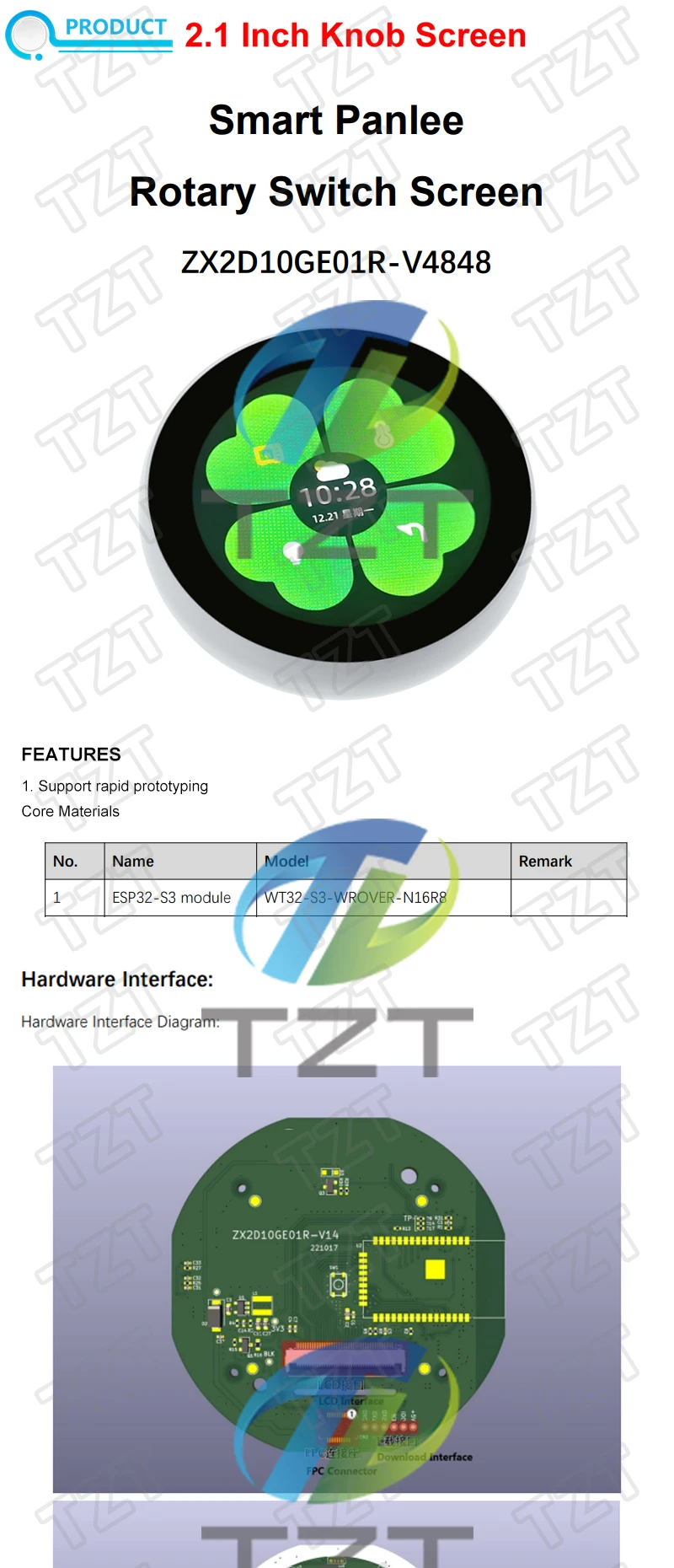 2,1 Zoll 480*480 Runde Kreisförmige IPS Farbe LCD Display Magnetische Encoder Knopf ESP32-S3 Entwicklung Modul N16R8 ST7701 2,4G WIFI – Detail 1