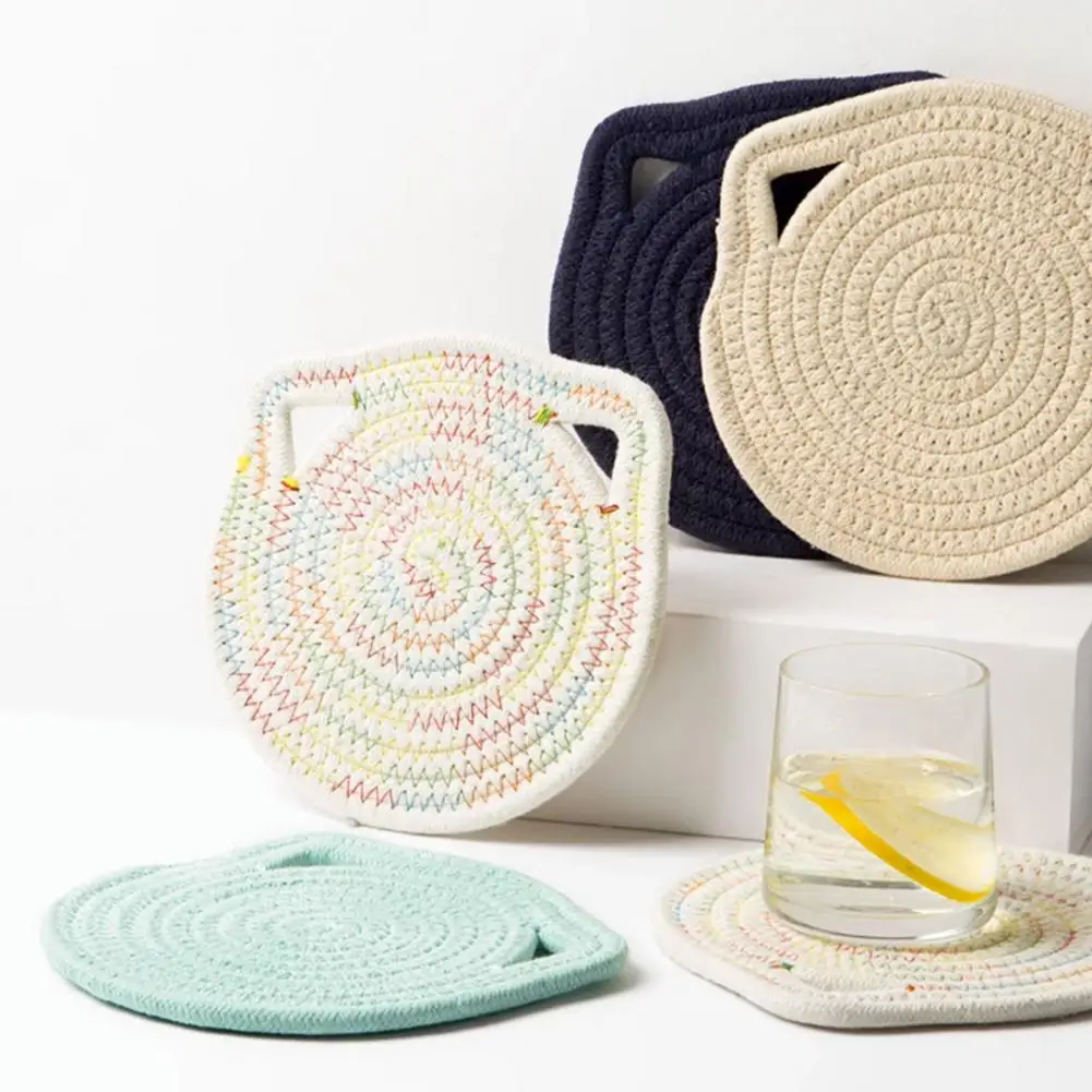 

Cup Coaster Hand Woven Cat Ear Shaped Mug Mat Heat-resistant Coaster for Dinnerware Wear-resistant Placemat Decoration Cup Mat