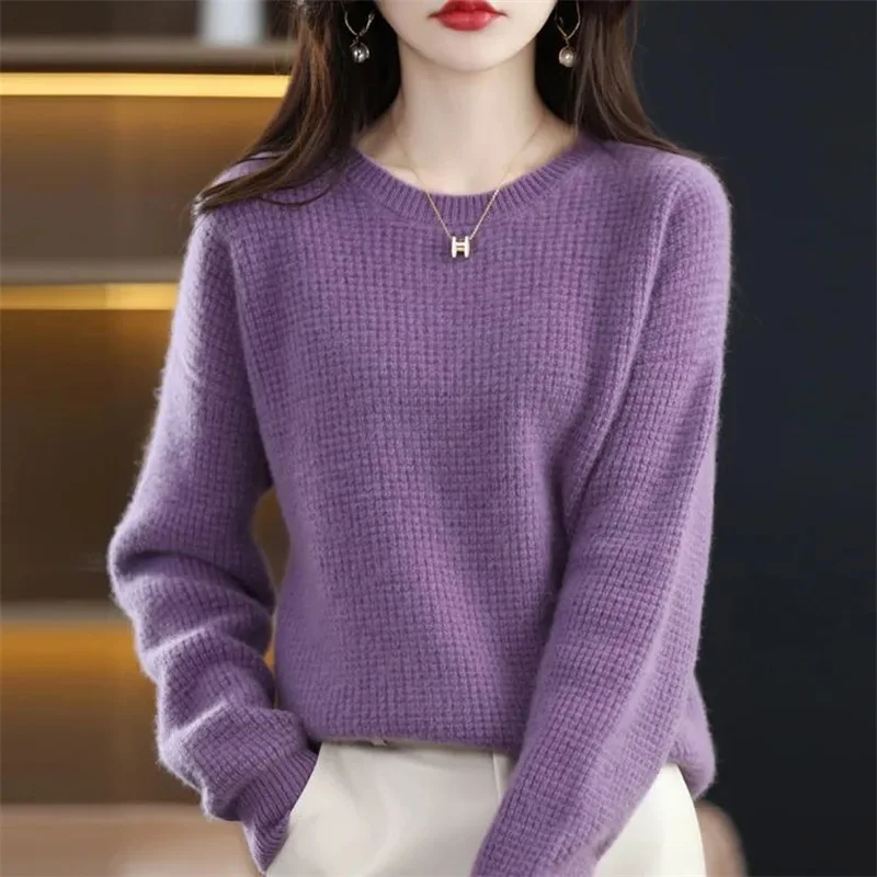 

Autumn Winter Women Clothing Pullover New Fashion 100% Merino Wool Sweater Cashmere Tops Basic O-Neck Long Sleeve Knitwear