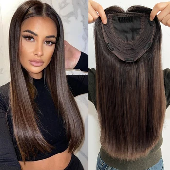 Dark Brown Jewish Topper Real Virgin European Human Hair Kosher Sheitels for White Women Silk Top Hairpieces Natural Scalp