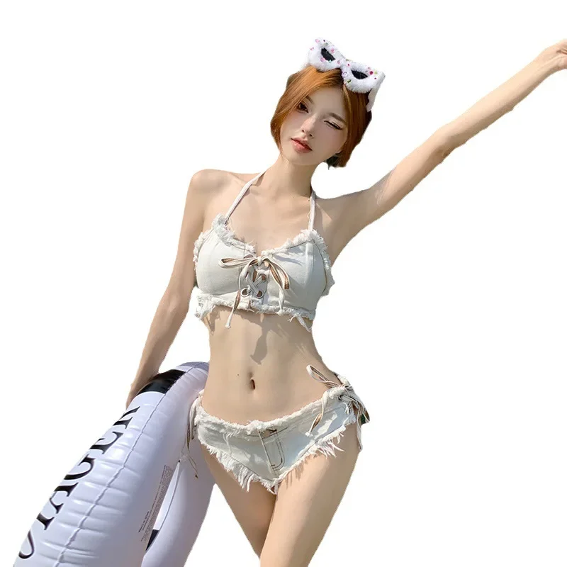 2024 Bikini Sexy Halter Neck Strap Two Piece Set Swimwear Summer Outdoor Backless Woman Swimsuit Push Up Trikini Swimming Set