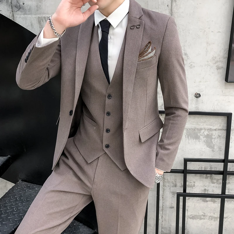 

[Jacket+Vest+Pants] Men's suit new fashion pure color Slim men suit groom dress elegant suit three-piece suit men suits formal