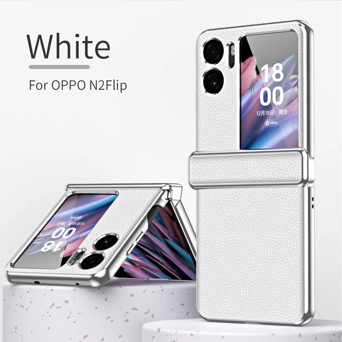 

Luxury Leather Folding Hinge Protection Case Electroplating Cover For OPPO Find N2 Flip Case With Glass Coque Funda