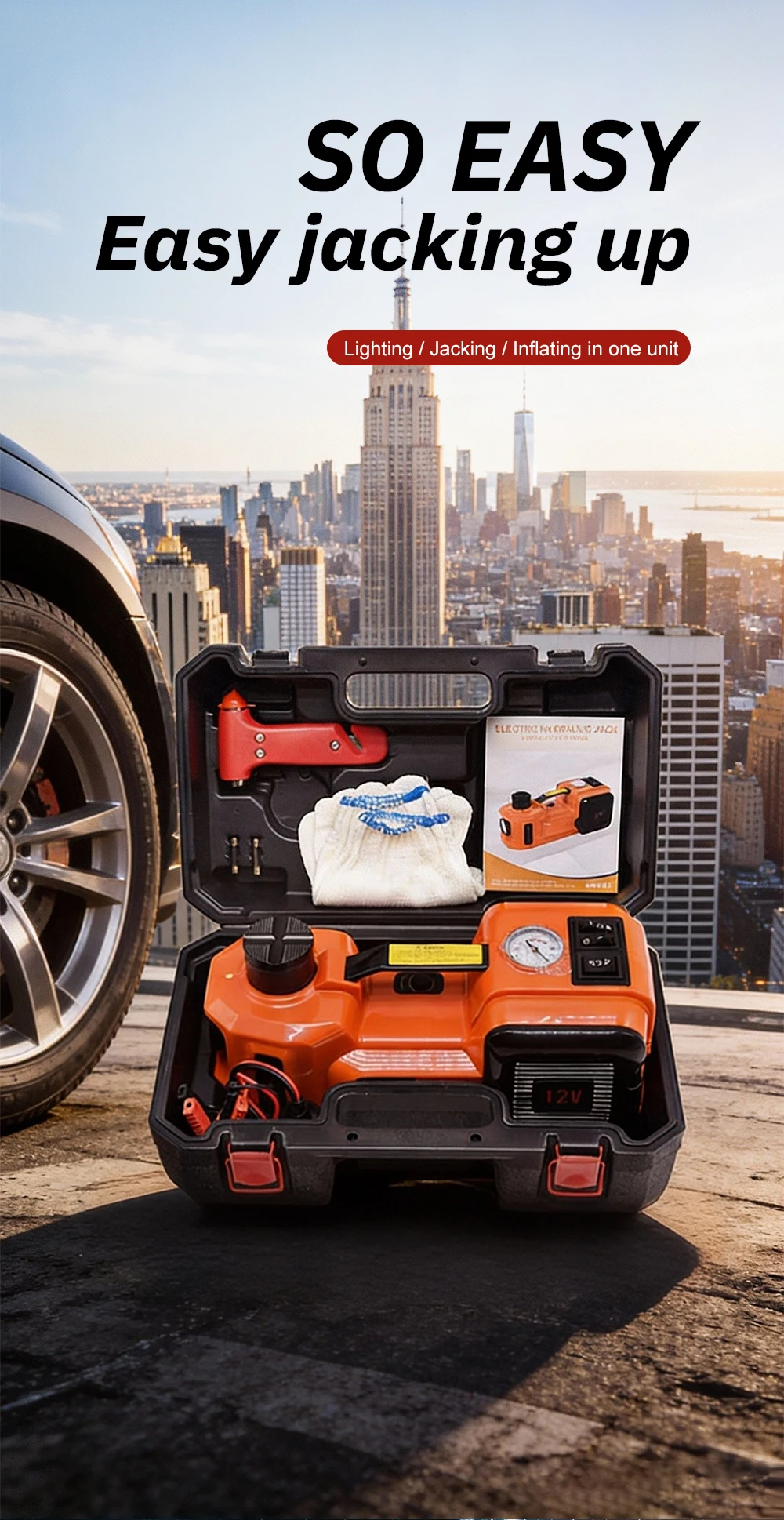 Electric Hydraulic Jack 12V 3-in-1 Jack SUV Off-Road Car Lifting Jack Tire Chang