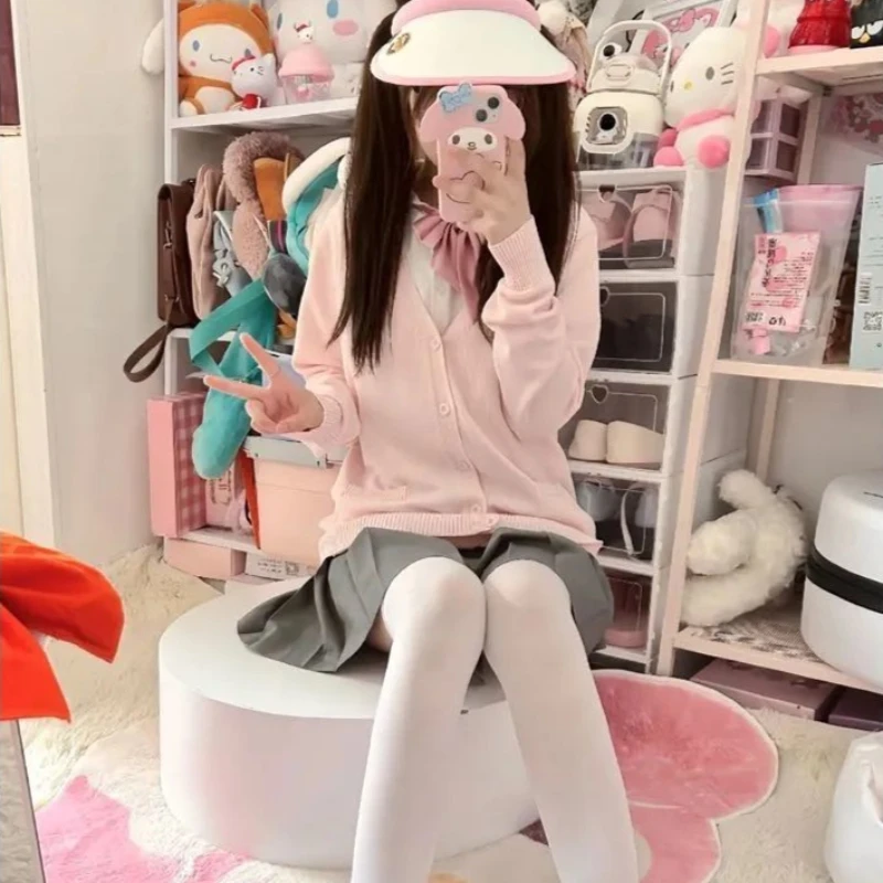 Anime Cosplay JK Uniform Cardigan Sweater Autumn/Winter Knitted Japanese Pink Knitted Sweater College Style Cardigan Coat 5