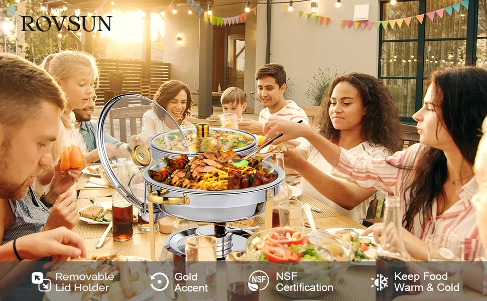 round chafing dish gold accent