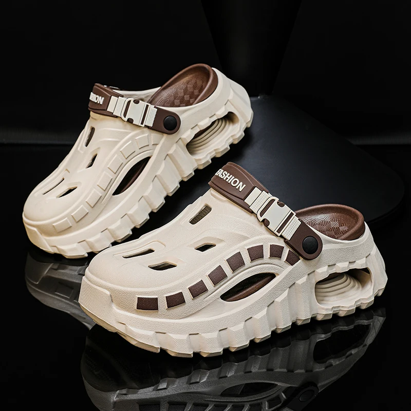 Sommer Neue Herren Farbblock-Clogs mit Dicker Sohle, Rutschfest, Atmungsaktiv, Höhenerhöhend, Stoßdämpfend, Geschlossene Zehenpartie für Outdoor-Aktivitäten