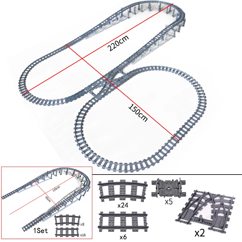 City Train Tracks Building Set - Flexible, Straight, Curved, and Switch Rails