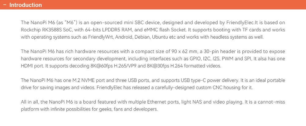 NanoPi M6 Development Board Open-Sourced 64bit  RK3588S Mini SBC LPDDR5 RAM Nati