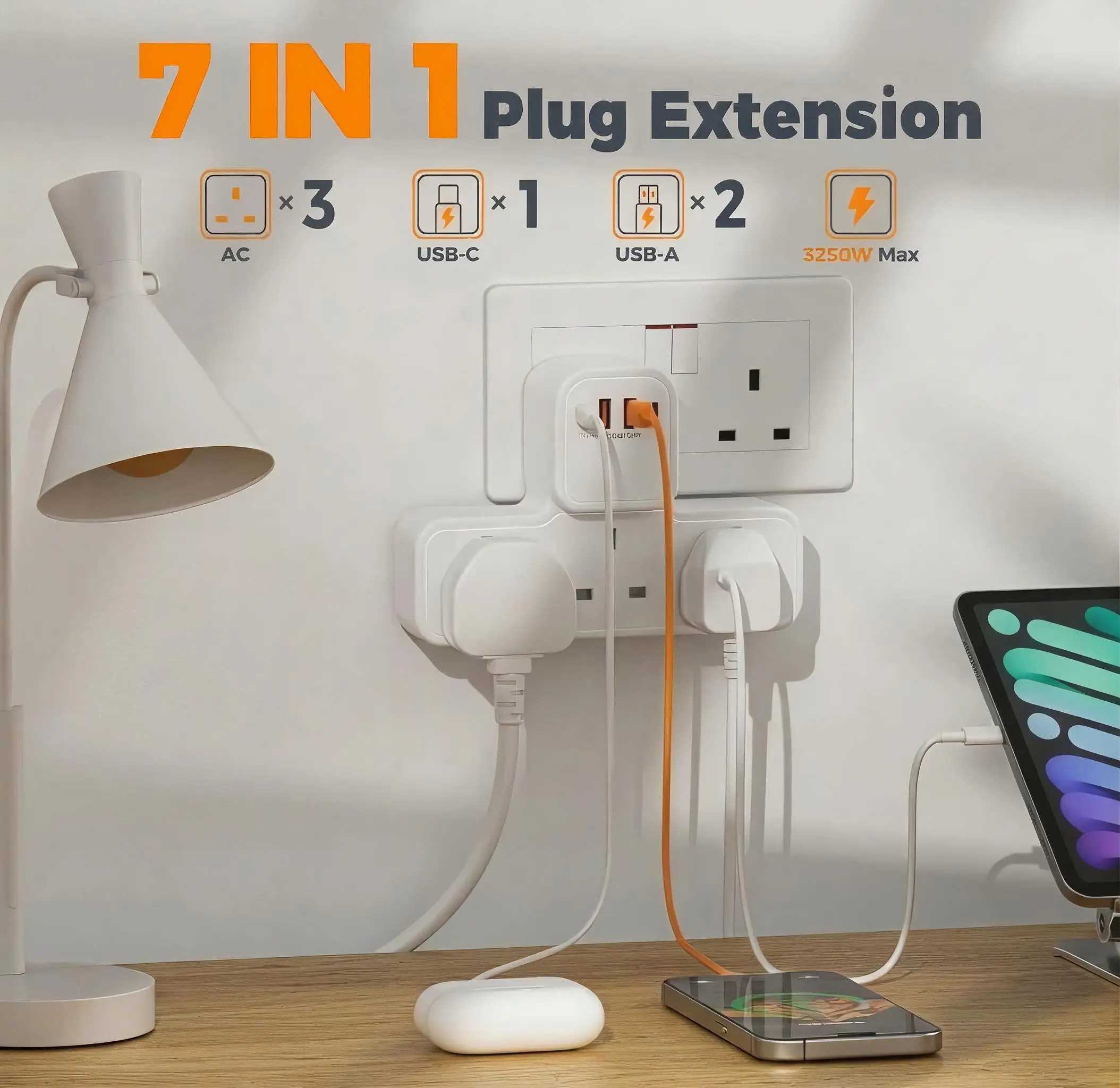 High-Power Wall-Mounted Outlet with USB-A and USB-C Charging Ports