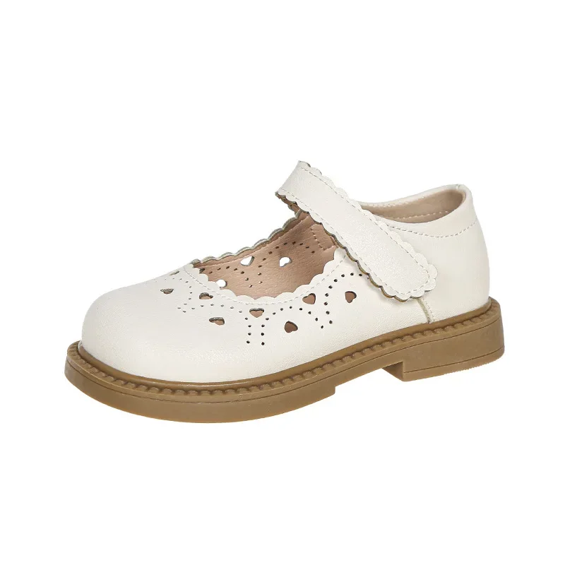 Girls Sweet Leather Shoes 2025 Spring Autumn Fashion Kids Mary Janes with Cut-outs Heart Princess Children Dress Shoes Soft Chic 6