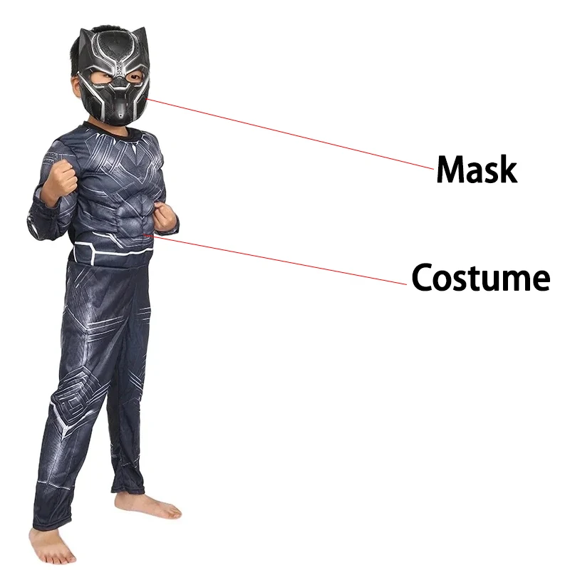 New Black Panther Cosplay Kids Muscle Costume Bodysuit Halloween Cosplay  Costume Black Children's Muscle Clothing Cosplay - AliExpress