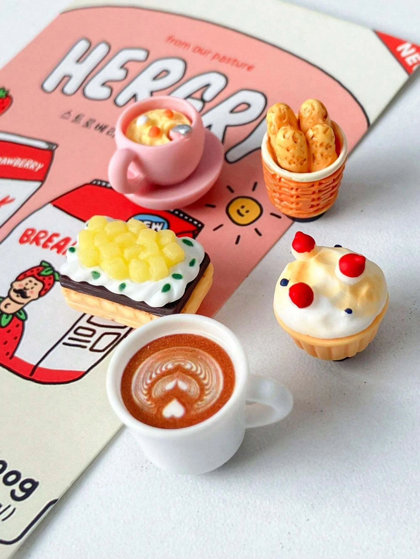 Refrigerator Decor Magnetic Fridge Magnets Mini Latte Cake Bread Cartoon Food Fridge Magnet 5Pcs