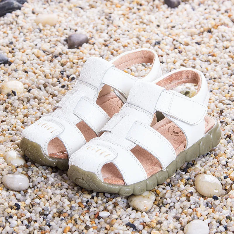 Children's Sandals 2022 Summer Sports Pig Leather Breathable Anti-kick Barefoot Sandals Boy's Wear-resistant Beach Sandals 2
